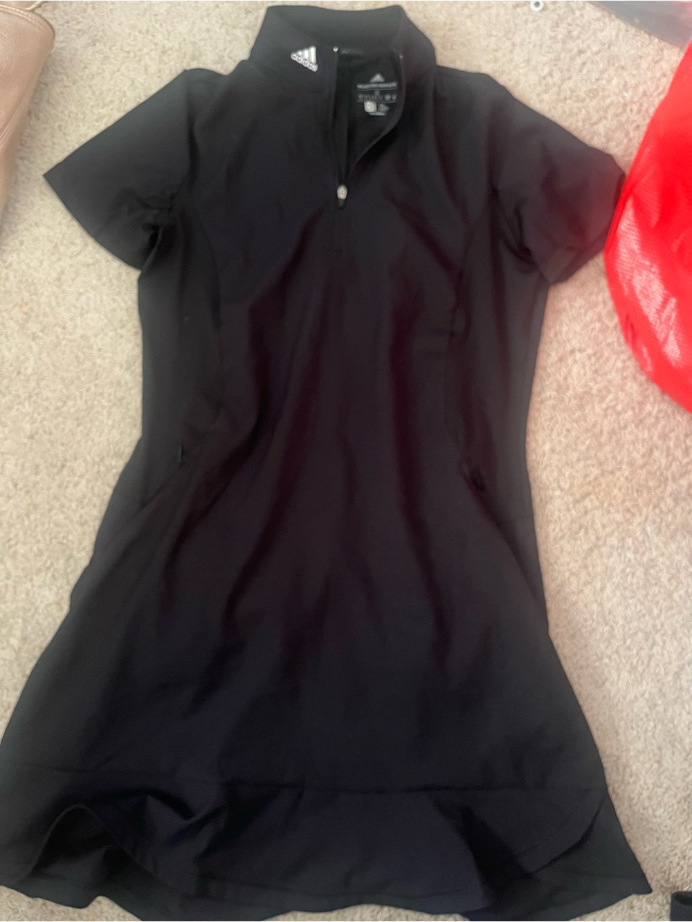 Adidas Women’s Frilly Scalloped Mock Neck Black Short Sleeve Golf Tennis Dress